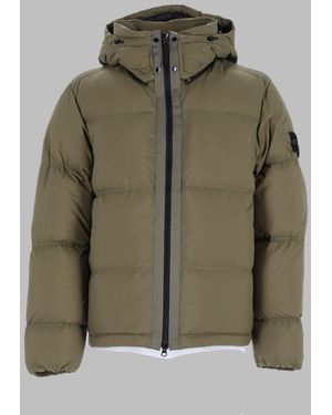 Stone Island Quilted Padded Jacket With Removable Hood And Matte Finish - Green