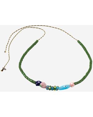 Sorbet Island Necklace With Fish And Glass Beads - White