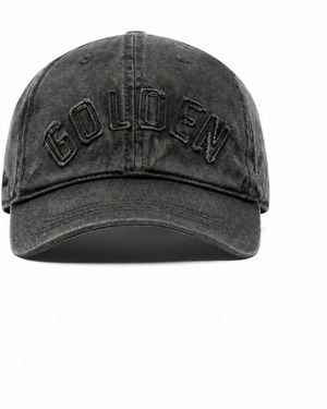 Golden Goose Journey Baseball Cap/gewassen Katoenen Twill/gouden Patch/made In Italy - Zwart