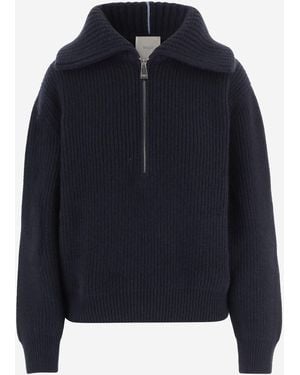 Malo Gerippter Kaschmirpullover von mit halbem Reißverschluss - Blau