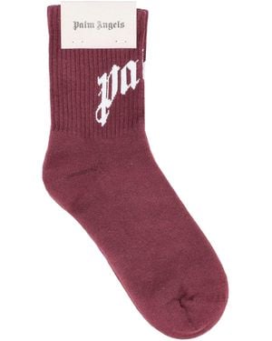 Palm Angels Curved Logo Sokken Bordeaux Off White - Paars