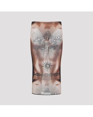 Jean Paul Gaultier Safe Sex Tattoo Midi Skirt - Grey