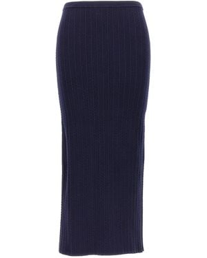 Alessandra Rich Ribbed Knit Midi Skirt With Elastic Waistband - Blue