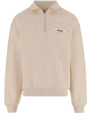 Jacquemus The Gros Grain Sweater Met Hoge Kraag En Logo - Naturel
