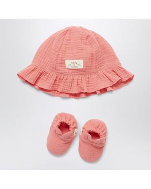 Teddy & Minou Set With Hat And Peony Booties - Red