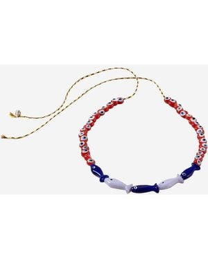 Sorbet Island Fabric And Glass Bead Necklace - Red