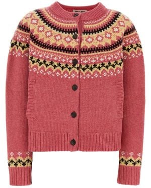 Miu Miu Dark Pink Wool Oversize Cardigan - Red