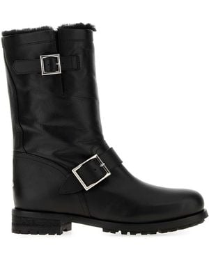 Jimmy Choo Biker Mid Leather Boots - Black
