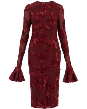 ROTATE BIRGER CHRISTENSEN Roteer 'geborduurde Bloemen Mesh Midi -jurk Met - Rood