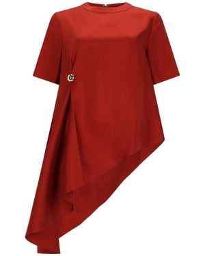 Loulou de Saison Madea Button-Detail Asymmetric Blouse - Red