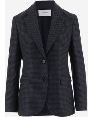 Lardini Chaqueta De Mezcla De Lana Con Capas Y Estampado De Cuadros - Negro