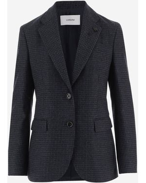Lardini Wool-Blend Check Pattern Jacket - Black
