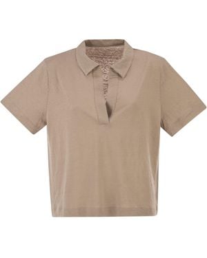 Majestic Cropped Linen Stretch Polo With V Neck - Natural