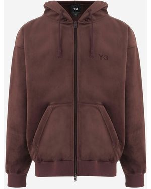 Y-3 Ribbed Velvet Hooded Zip Up Sweatshirt - Brown