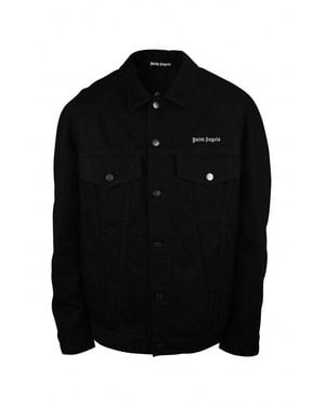 Palm Angels Denim Jacket With Embroidered Logo - Black