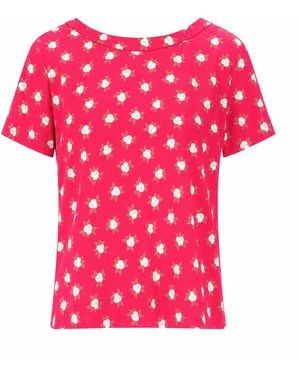 Laura Urbinati Top de manga corta con cuello redondo y estampado Camelia - Rosa
