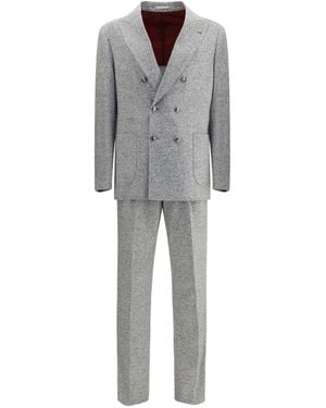 Brunello Cucinelli Wolle Blend Doppelbrustanzug - Grau