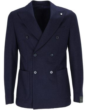 BRANDO-LUBIAM Double-Breasted Blazer With Structured Silhouette And Notched Lapel - Blue