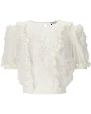 Elisabetta Franchi Ivory Ruffled Top - White