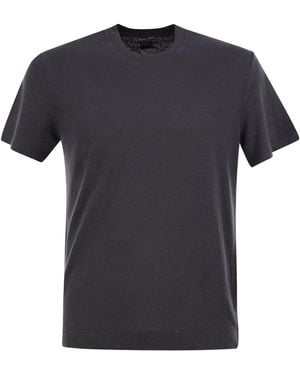 Fedeli Stretch Linen Short-Sleeved T-Shirt - Black