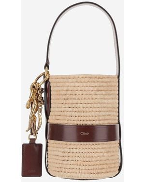 Chloé Kerala 25 Tas In Raffia En Leer - Naturel
