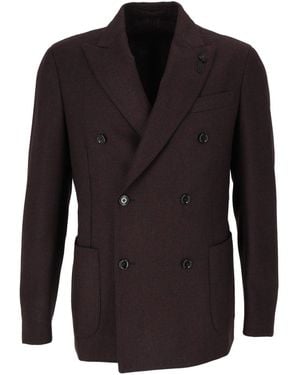 Lardini Double-Breasted Wool And Cashmere Blend Jacket With Wide Lapels - Black