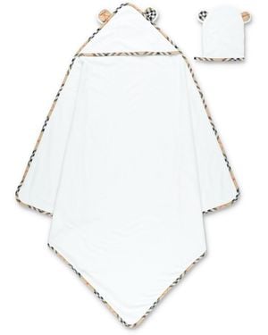 Burberry Mini Baby Hooded Towel Set With Bear Ears - White