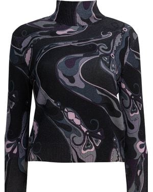 PUCCI Wool Turtleneck Jumper With Print - Black