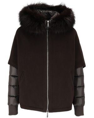Moorer Pegaso-Cwr Cioccolato Boxy Quilted-Sleeve Padded Fur-Trimmed Short Jacket - Black