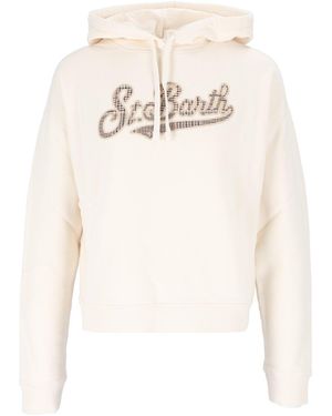 MC2 Saint Barth Mindy Tartan Embroidered Logo Cropped Hoodie - Natural