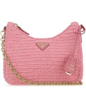 Prada Raffia Re-Edition 2005 Shoulder Bag - Pink