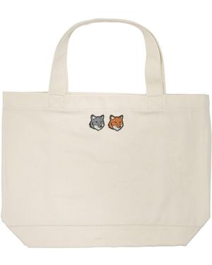 Maison Kitsuné Grote Handtas "double Fox Head". - Naturel