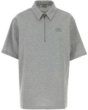 Miu Miu Cotton Blend Oversize Polo Shirt - Grey