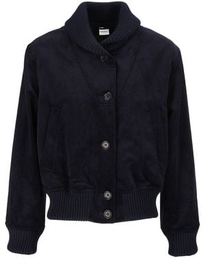 Aspesi Cropped Ribbed Shawl-Collar Corduroy Jacket - Blue