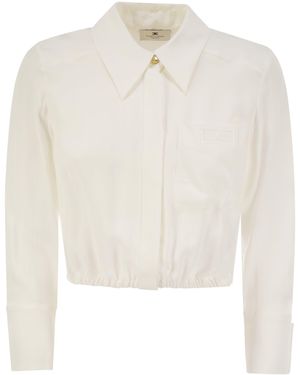 Elisabetta Franchi Georgette Shirt Hemd mit Gummiband - Weiß