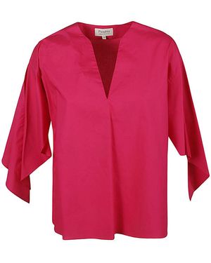 Psophia Cotton V Neck Top - Red