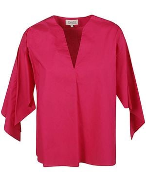 Psophia Cotton V Neck Top - Red