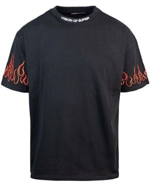 Vision Of Super Visie Van Super T -shirt Rode Vlammen - Zwart