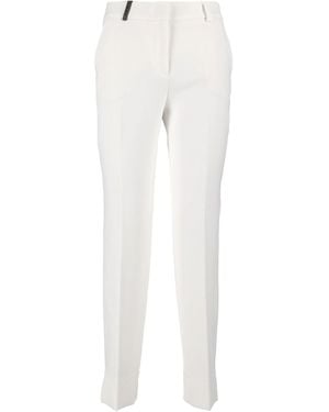 Peserico Tailored Slim-Fit Ankle Slit Straight-Leg Pants - White