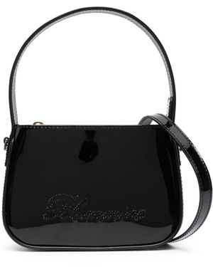 Blumarine Logo Patent Leather Handbag - Black