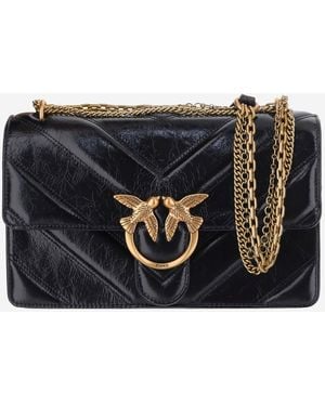 Pinko Leather Bag With Logo - Black