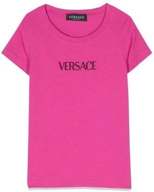 Versace Rhinestone Logo T Shirt - Pink