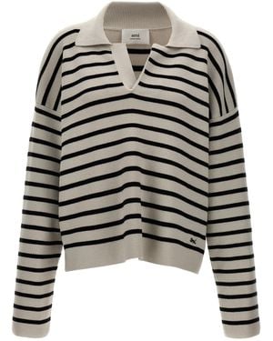 Ami Paris Gestreifter Polopullover - Schwarz