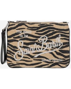 Mc2 Saint Barth Raffia Clutch Bag Met Logo - Zwart