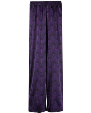 OZWALD BOATENG Elastic Waist Printed Silk Pants - Purple