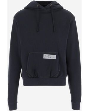 Maison Margiela Cotton Hoodie With Logo - Blue