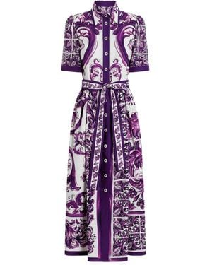 Dolce & Gabbana Majolica Print Midi Kleid - Lila