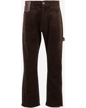 Junya Watanabe Cotton Blend Ribbed Trousers With Leather Details - Blue