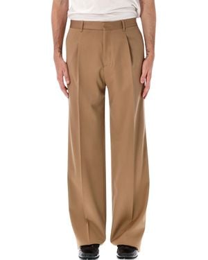 Lardini Pleated Wool Tailored Trousers - Natural