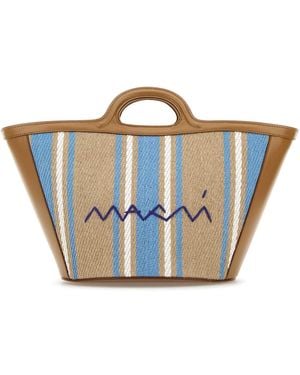 Marni Embroidered Canvas Tropicalia Bucket Bag - Blue